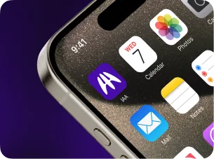 Símbolo da IAA em roxo iluminado sobre fundo preto