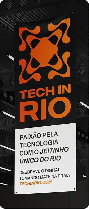 Banner vertical da marca com o texto 'Paixão pela tecnologia com o jeitinho único do Rio'